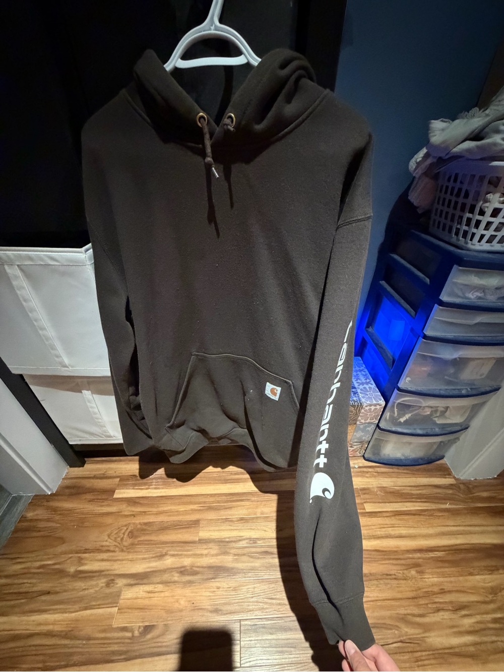 Carhartt Men's Dark Brown Crewneck Hoodie with Sleeve Logo
